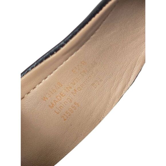 Cole Haan Peep Toe Leather Wedge Size 8.5B Black Logo Padded Footbed - Picture 7 of 8